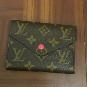 Louis Vuitton Monogram Card Holder with Pink Button